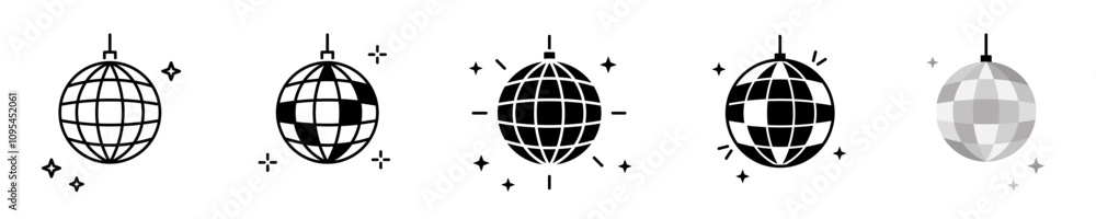 Discoball icon set. Disco Ball party symbol. Dance club Ball icons collection. Vector icons Discoball icon set. Disco Ball party symbol. Dance club Ball icons collection. Vector icons