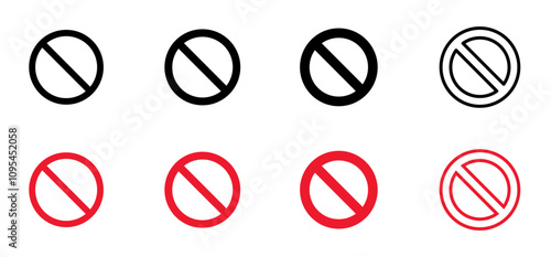Ban, No icon set. Stop sign. Prohibition symbol. Allowed symbol. Vector