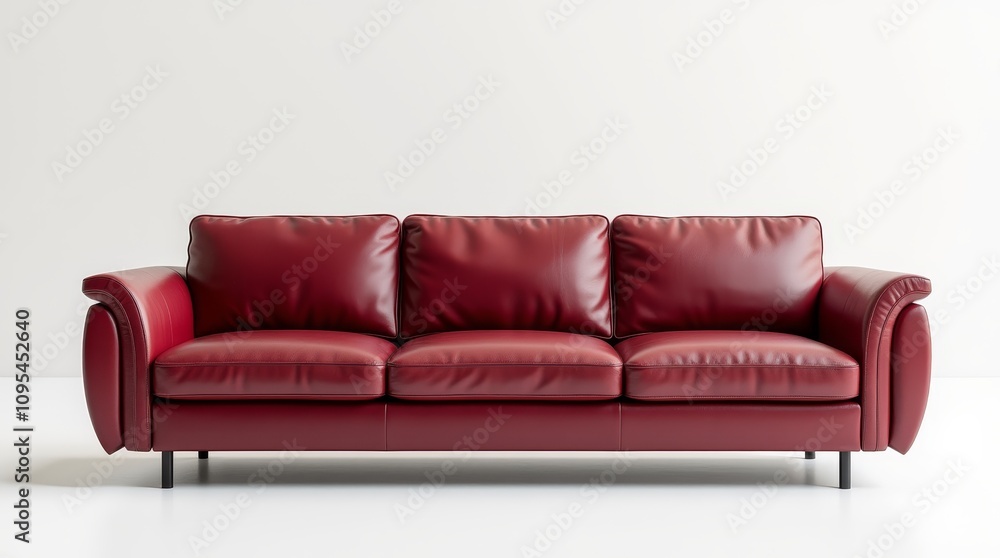 Fototapeta premium White Leather Three-Person Curved Sofa with Pull-Point Design