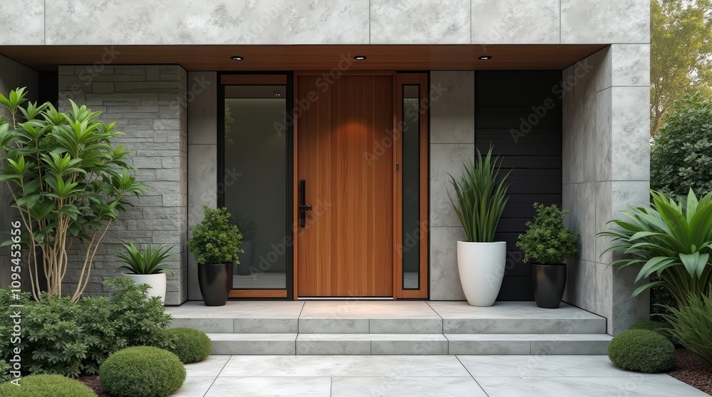 Stunning Front View of a Modern Residential Home Stunning Front View of a Modern Residential Home