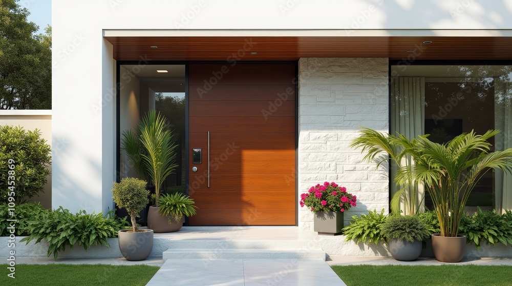 Fototapeta premium Stunning Front View of a Modern Residential Home