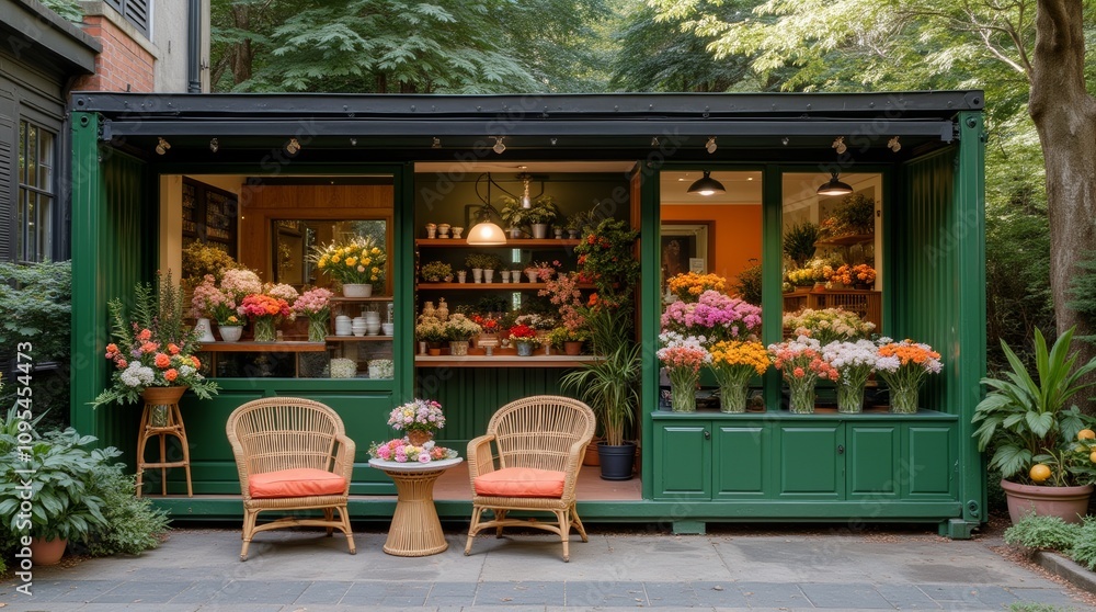 Outdoor Flower Salon Design: Green and Orange Container Architecture Outdoor Flower Salon Design: Green and Orange Container Architecture