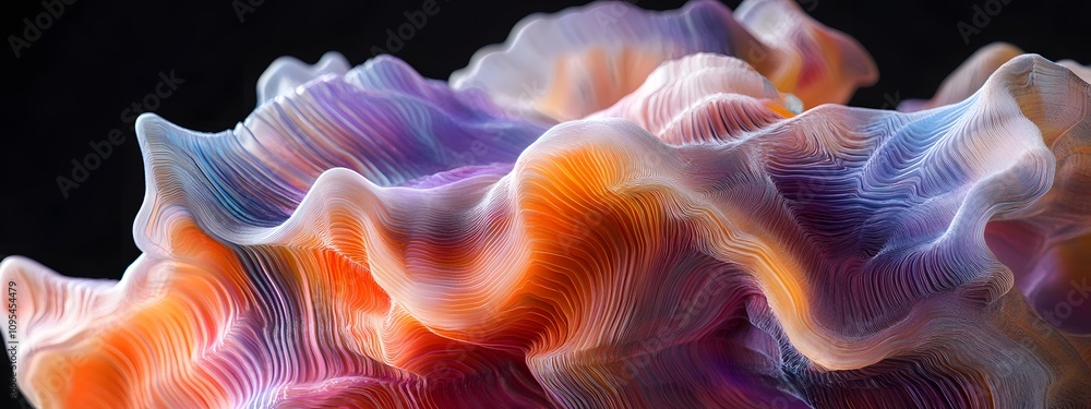 A close-up of an abstract sculpture made from flowing, colorful shapes, set against a dark background A close-up of an abstract sculpture made from flowing, colorful shapes, set against a dark background
