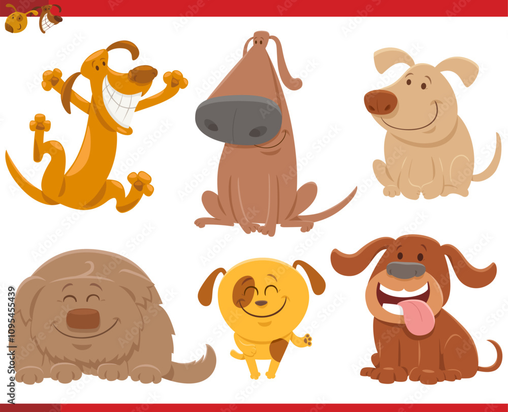 Fototapeta premium funny cartoon dogs and puppies comic characters set
