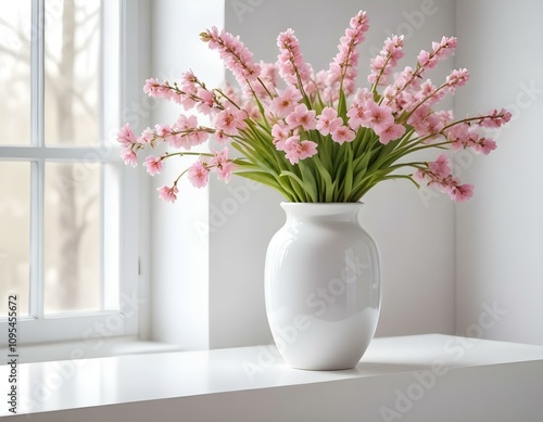 Wallpaper Mural pink spring flowers in white ceramic vase in modern home interior Torontodigital.ca