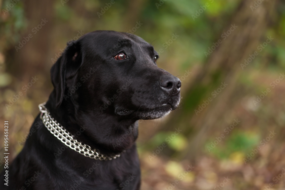 Portrait of adorable Labrador Retriever dog outdoors. Space for text Portrait of adorable Labrador Retriever dog outdoors. Space for text