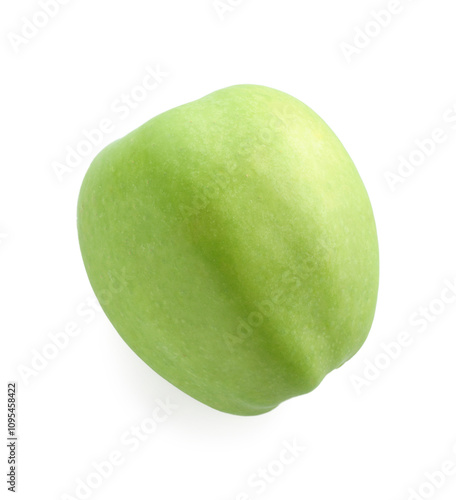 One ripe green apple isolated on white, top view