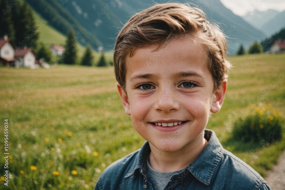 custom made wallpaper toronto digitalClose portrait of a smiling Austrian male kid looking at the camera, Austrian outdoors blurred background