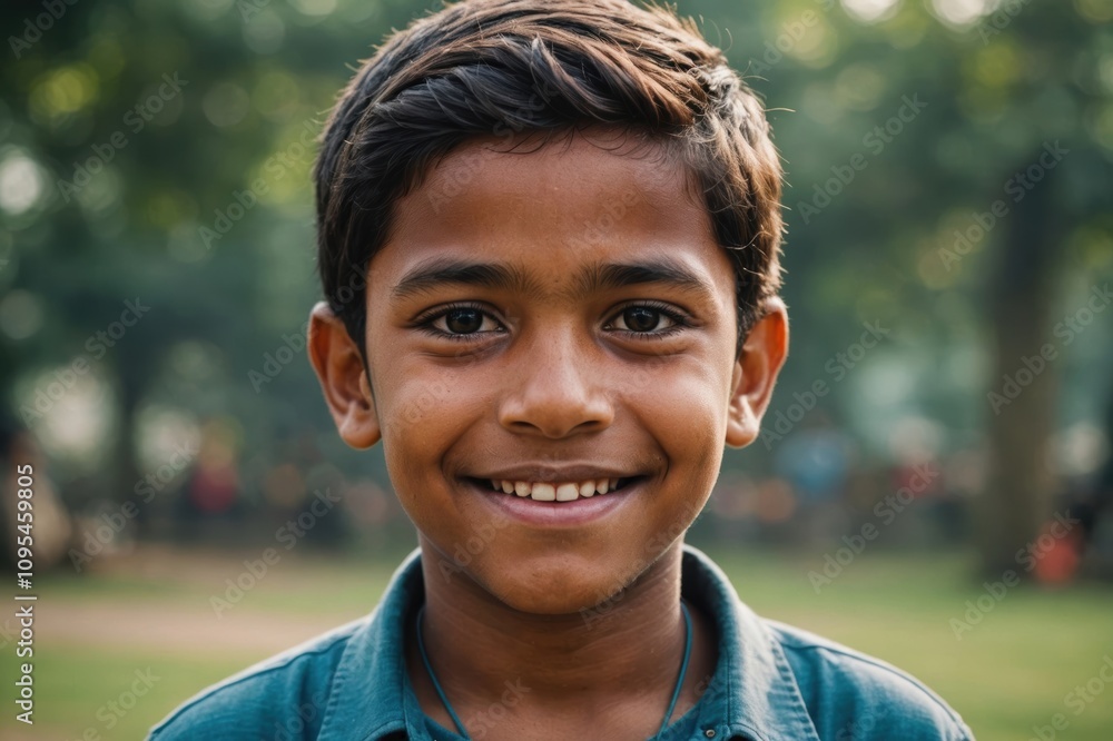 Close portrait of a smiling Bangladeshi male kid looking at the camera, Bangladeshi outdoors blurred background Close portrait of a smiling Bangladeshi male kid looking at the camera, Bangladeshi outdoors blurred background