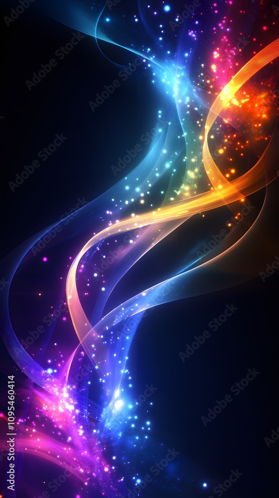 Fototapeta premium Abstract wallpaper with vibrant blue, purple and orange colors, featuring smooth curves in the background
