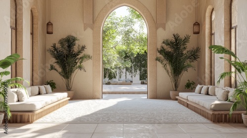 Contemporary Arabian Lounge Interior Design with Cozy Atmosphere and Soft Lighting for Relaxation   3D Render Digital Artwork