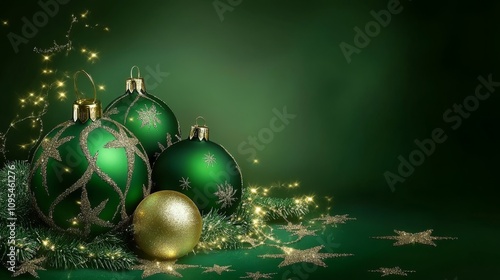 Festive green Christmas background with decorations photo