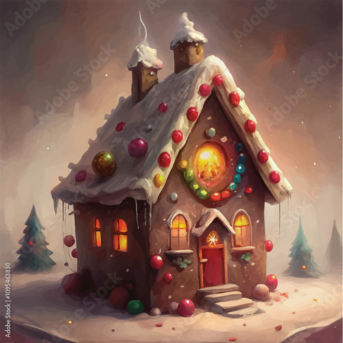 Enchanting gingerbread house adorned with festive candy and snowy icing