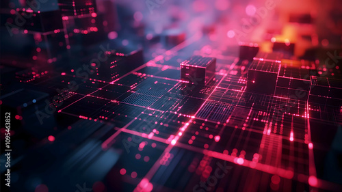 abstract connected 3d tech grid pastel gradients dark background