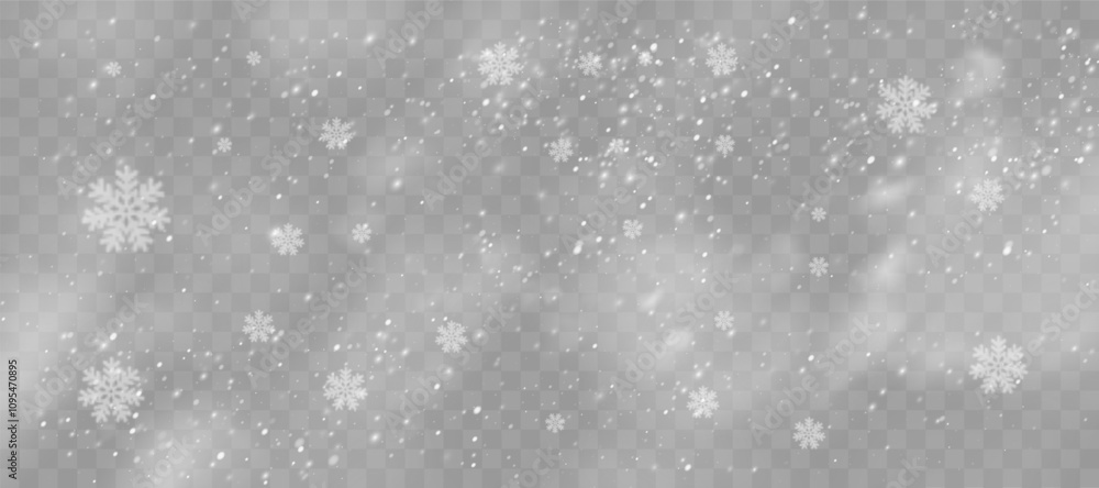 Obraz premium Magical Winter Snowflakes: Transparent Backgrounds and Snowstorm Scenery for January and February Themes