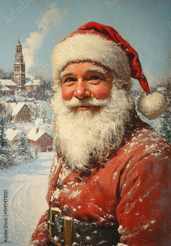 vintage christmas card design with santa claus, christmas gifts. Generative AI