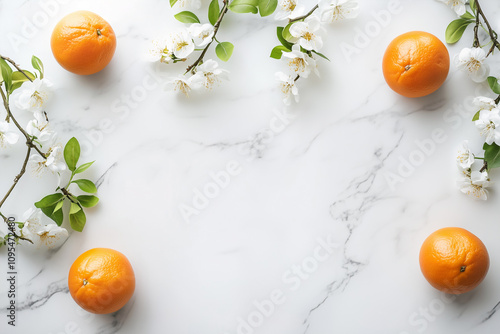Fresh Citrus and Blossoms on Marble