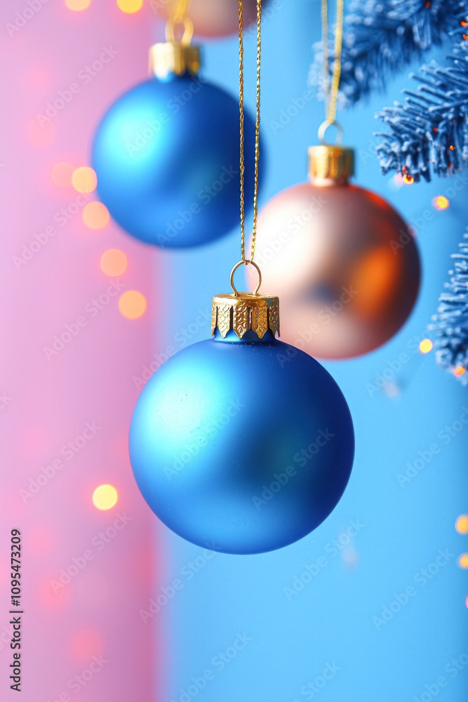 Festive baubles with soft lighting. A close-up of blue and copper Christmas ornaments on frosty branches, creating a warm and cheerful holiday atmosphere.
Festive baubles with soft lighting. A close-up of blue and copper Christmas ornaments on frosty branches, creating a warm and cheerful holiday atmosphere.