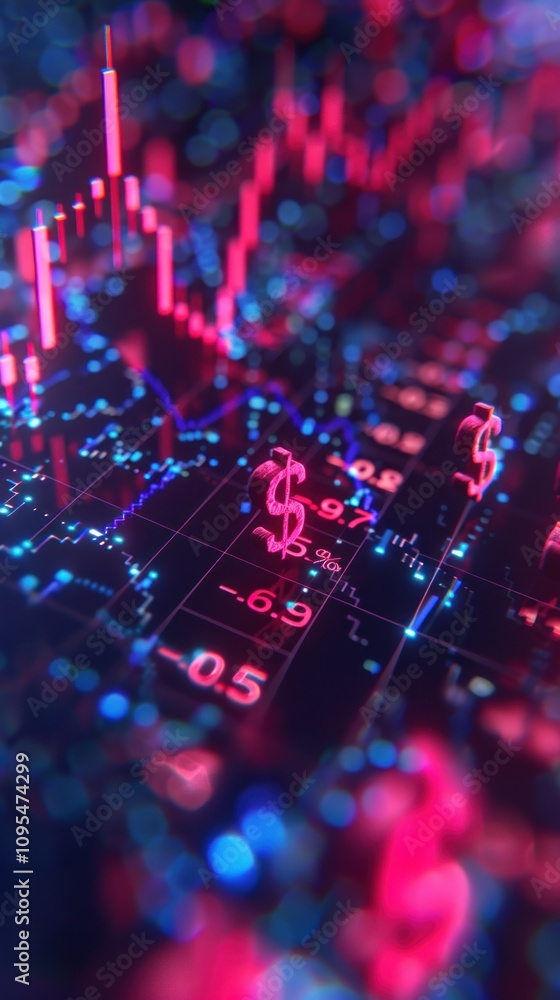 Glowing digital stock market chart with dollar signs. Glowing digital stock market chart with dollar signs.