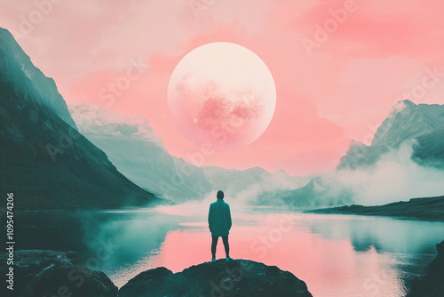 Surreal Dreamscape with Moonlit Reflection