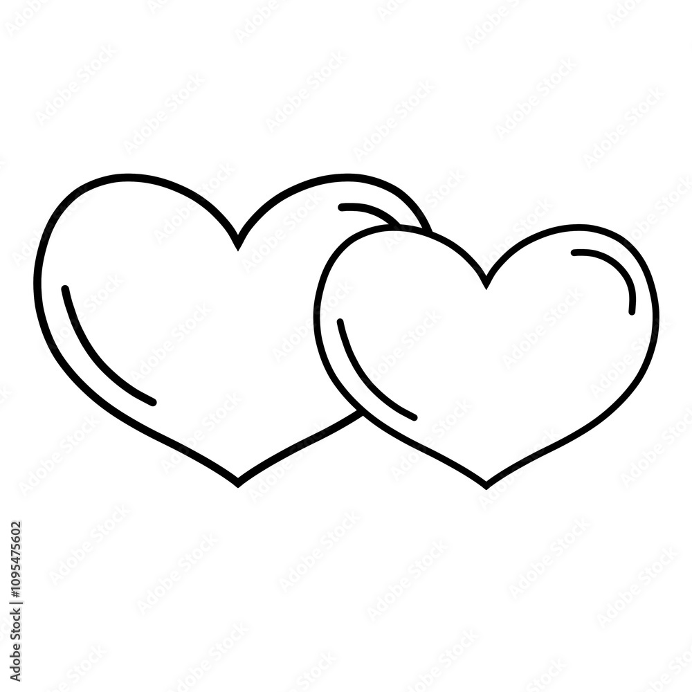 Two hearts outlines hand drawn raster drawing Two hearts outlines hand drawn raster drawing