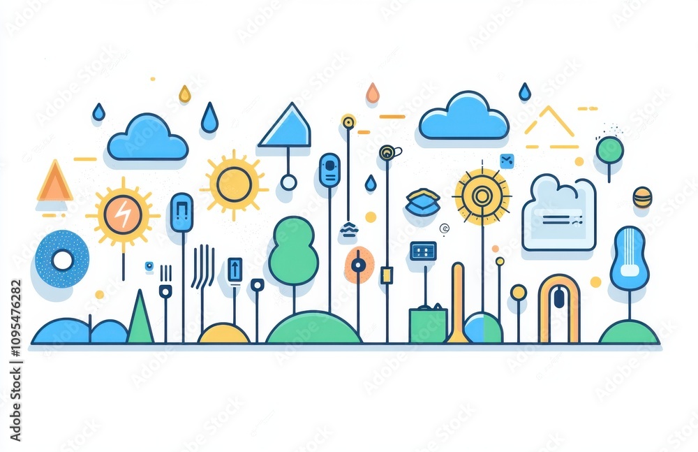 Obraz premium Colorful flat illustration of weather and nature elements