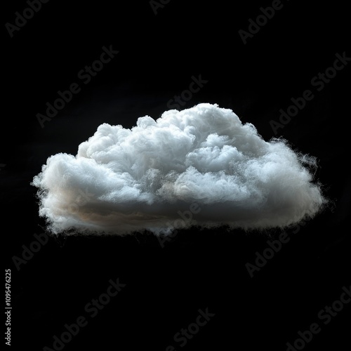 A single cloud floating in the air, isolated on a black background. Suitable for designs, this white cloud or fog creates an abstract effect. Whether its mist, haze, or dust, this ethereal cloud stan photo