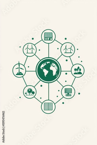 Sustainable energy network concept with green eco-friendly icons