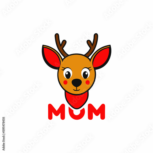 cute deer head vector illustration with text mom with white background 