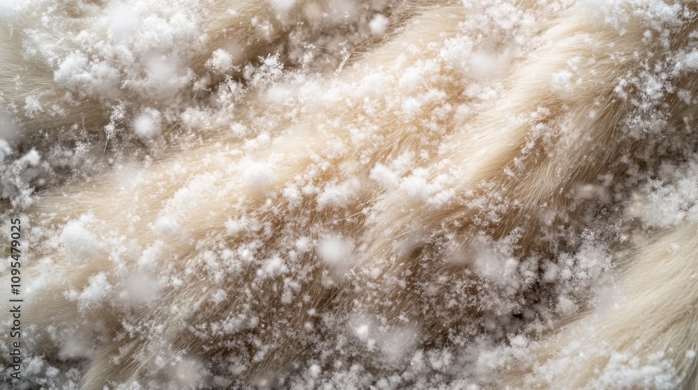 Close-up of Beige Fur Covered in Snowflakes Close-up of Beige Fur Covered in Snowflakes