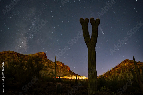 Comet C/2023 A3 (Tsuchinshan-ATLAS) over the Arizona sonoran desert