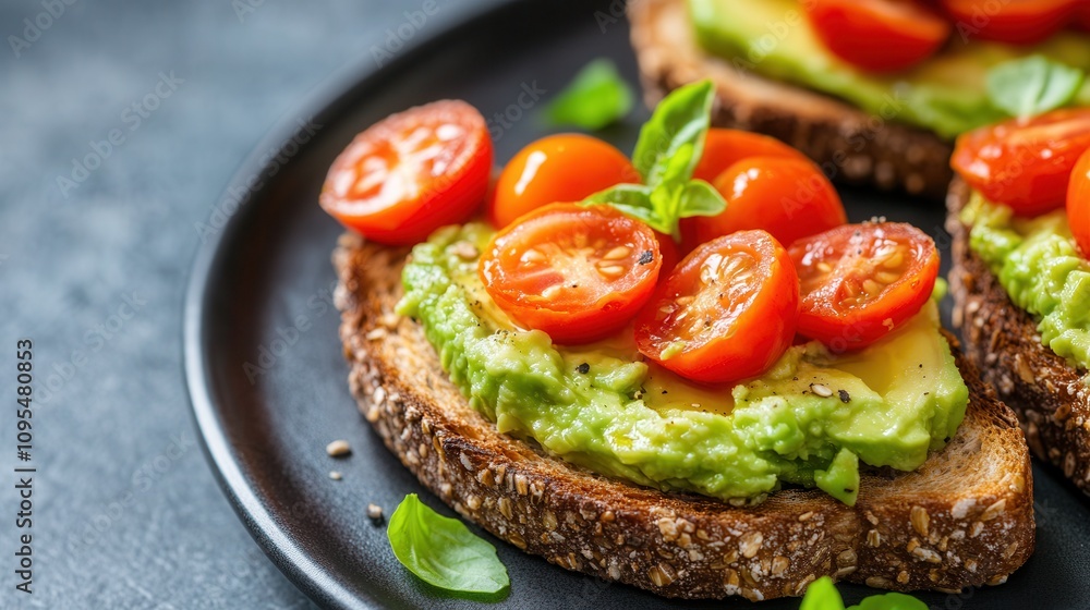 Whole grain toast topped with smashed avocado and cherry tomatoes makes a brain-boosting breakfast that is simple and healthy Whole grain toast topped with smashed avocado and cherry tomatoes makes a brain-boosting breakfast that is simple and healthy