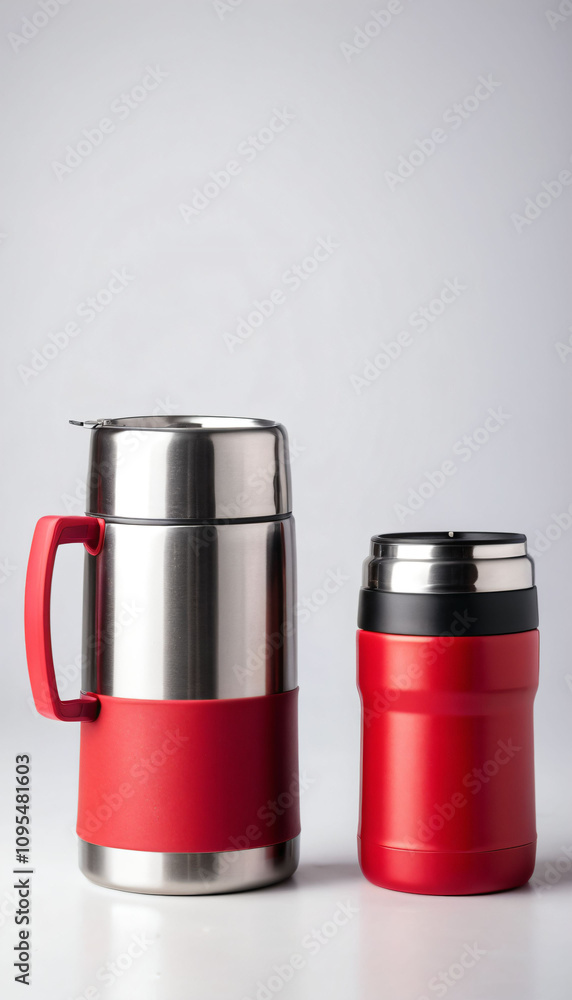 Red thermos cup Isolate on white background Generative AI Red thermos cup Isolate on white background Generative AI