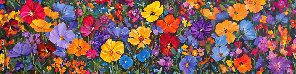 Vibrant wildflowers in a field, creating a colorful pattern. Vibrant wildflowers in a field, creating a colorful pattern.