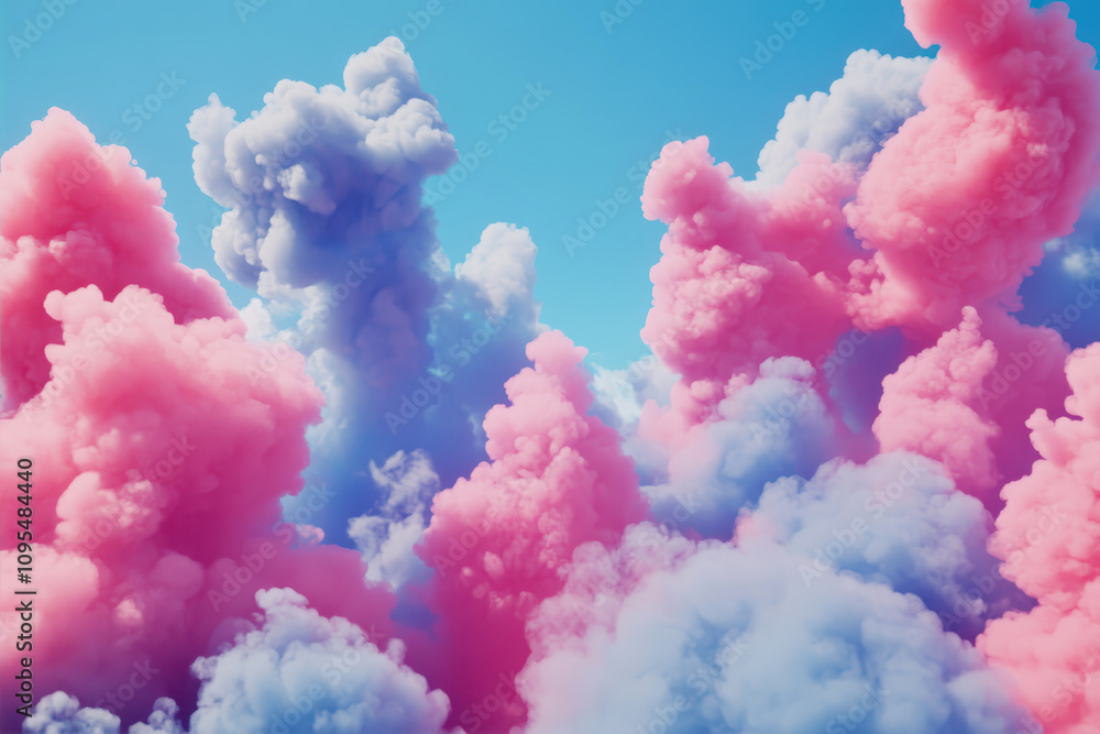 Fototapeta premium Vibrant Clouds Swirl in a Cool Pop Style Under Studio Lighting Creating a Dreamy Atmosphere