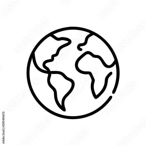 Globe icon in minimalist black and white, world ecology concept