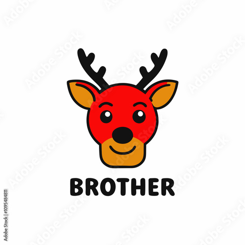 cute deer head vector illustration with text Brother with white background 