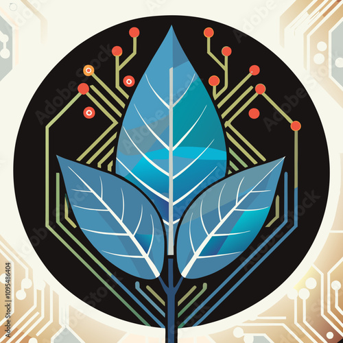 Stylized illustration of a plant with circuits, symbolizing the fusion of nature and technology.