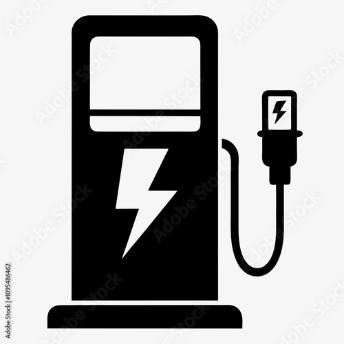 Black silhouette of electric fuel pump with lightning symbol, representing eco-friendly energy source.
 photo