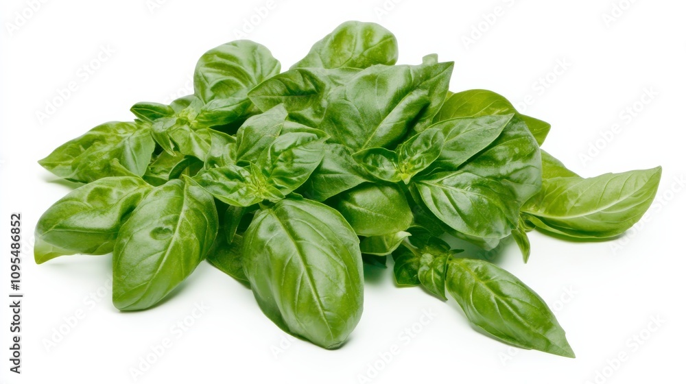 A bunch of fresh basil leaves with their vibrant green color and smooth texture, Each leaf’s bright green color and subtle imperfections captured with precision A bunch of fresh basil leaves with their vibrant green color and smooth texture, Each leaf’s bright green color and subtle imperfections captured with precision