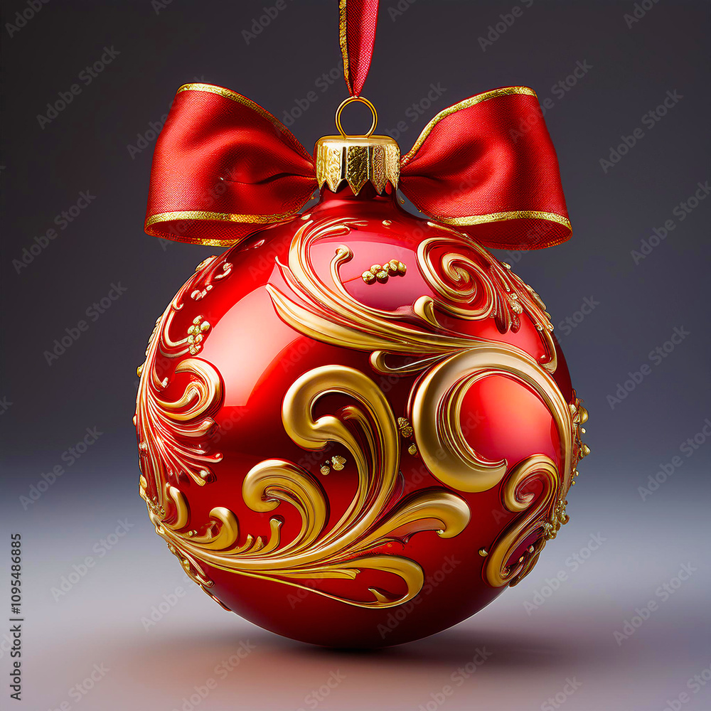 Red Christmas ball with a beautiful bow and a golden pattern. christmas design element isolated on white background. Transparent background Red Christmas ball with a beautiful bow and a golden pattern. christmas design element isolated on white background. Transparent background
