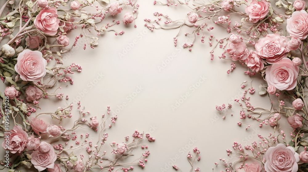 Elegant Pink Floral Frame Romantic Flowers Wedding Design Soft Pastel Blooms Spring Bl Elegant Pink Floral Frame Romantic Flowers Wedding Design Soft Pastel Blooms Spring Bl