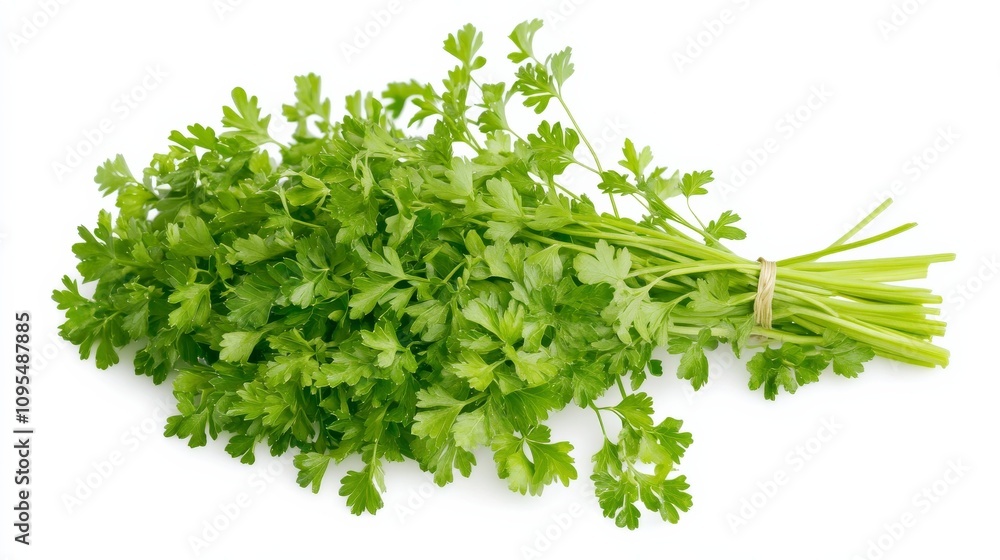 A bunch of fresh chervil with its delicate green leaves and mild anise flavor, Each sprig's aromatic scent and culinary versatility captured with precision