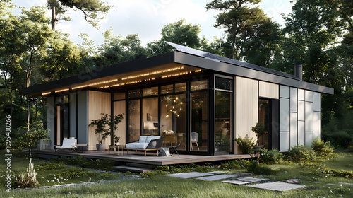 Innovative Residential Concept with Solar Energy Panels on the Roof, Depicting Sustainable Living and Clean Energy Usage, Created with Generative AI