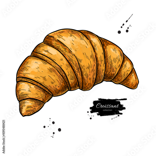 Croissant vector drawing. Hand drawn bakery product. 