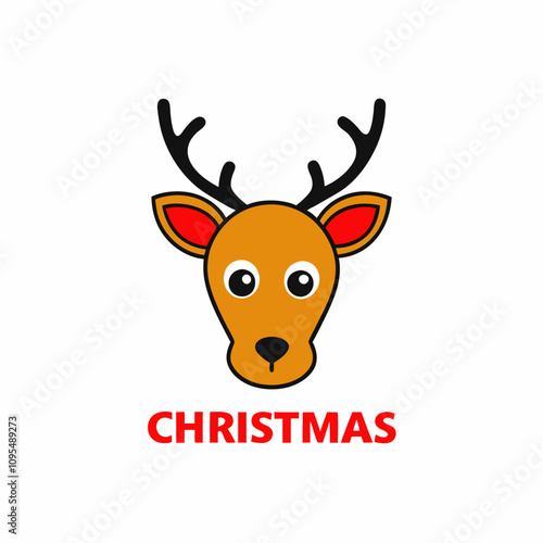 cute deer head vector illustration with text Christmas with white background 