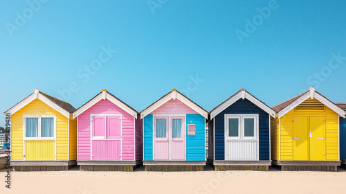 Colorful Beach Huts  Summer Vacation Homes  Seaside Cabanas  Coastal Architecture  Brightl photo