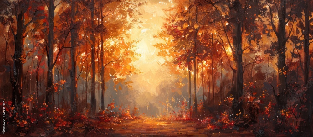 Golden autumn path through a forest with vibrant foliage. Golden autumn path through a forest with vibrant foliage.