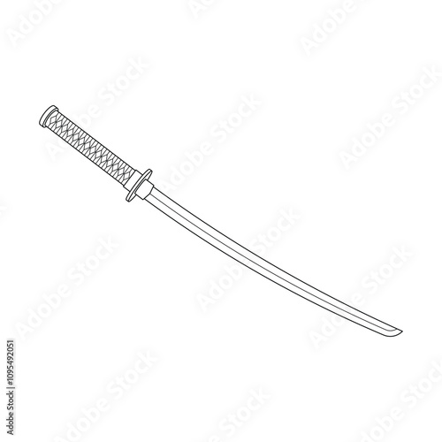 Hand drawn kids drawing samurai sword cartoon isolated