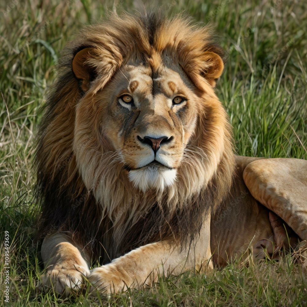 Majestic Lion in Grassland Majestic Lion in Grassland